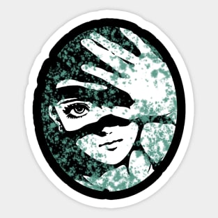 Punk Fashion Style Oval Retro Green Glowing Girl Sticker